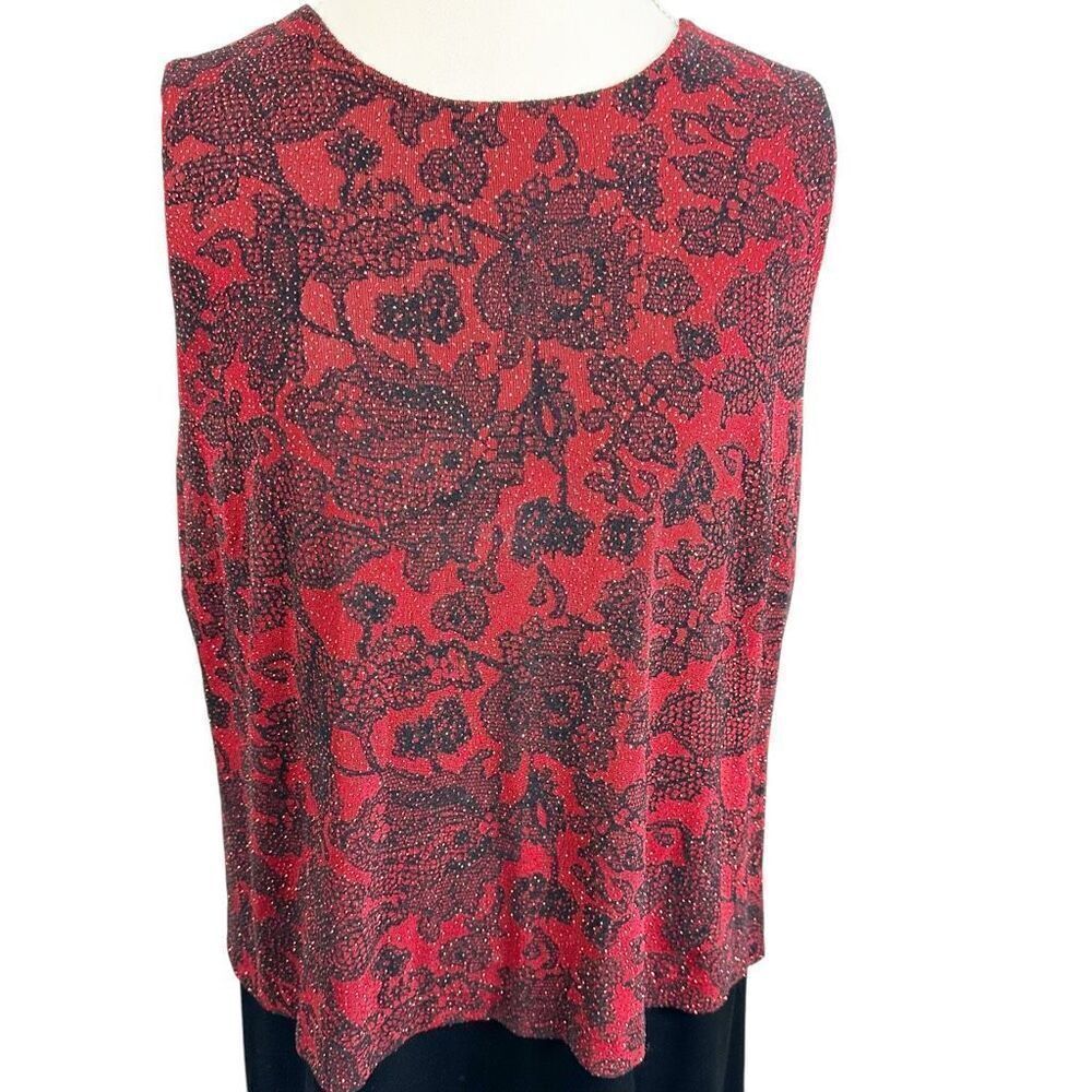 Alex Evenings Red beaded Black Velvet Dress Sleeveless floral Holiday Size 16W - Picture 3 of 10